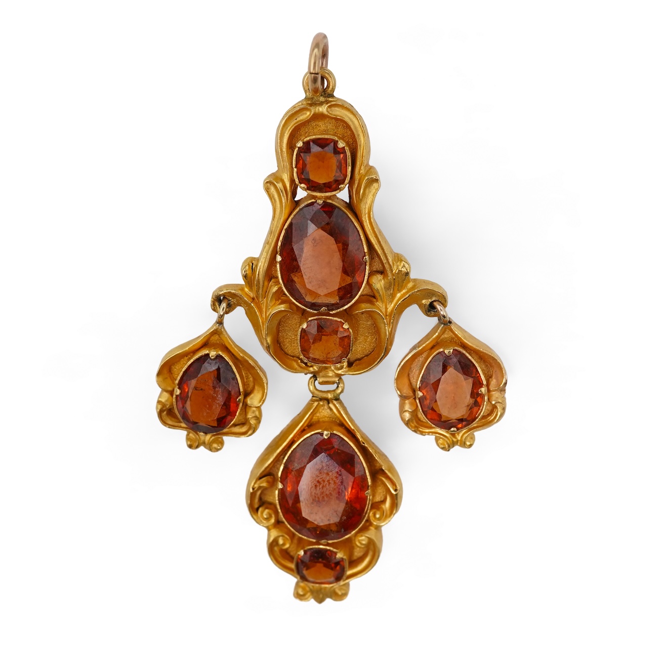 A hessonite garnet pendant, mid 19th century